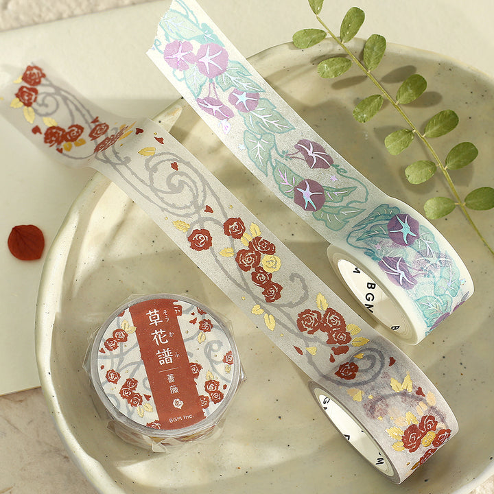 BGM Foil Stamping Masking Tape: Flower Compendium: Rose — applied on surface