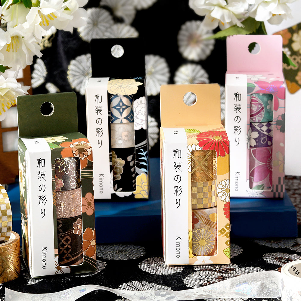 BGM Foil Stamping Masking Tape: The Color of Kimono - Deep Green – Japanese washi tape set featuring elegant deep green tones inspired by traditional kimono fabrics.