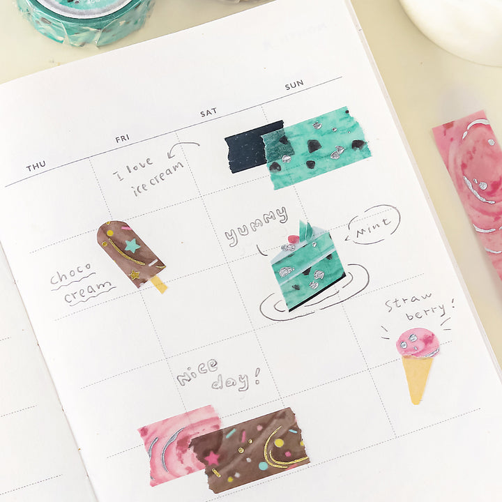BGM Foil Stamping Masking Tape: We Love ICE: Choco Mint — close-up