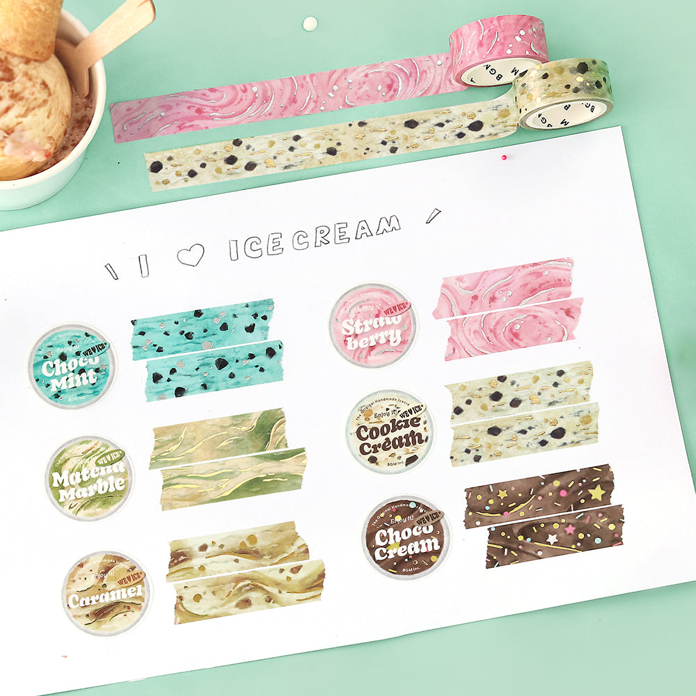 BGM Foil Stamping Masking Tape: We Love ICE: Cookies and Cream — roll side