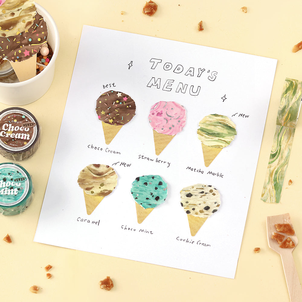 BGM Foil Stamping Masking Tape: We Love ICE: Matcha Marble — with packaging