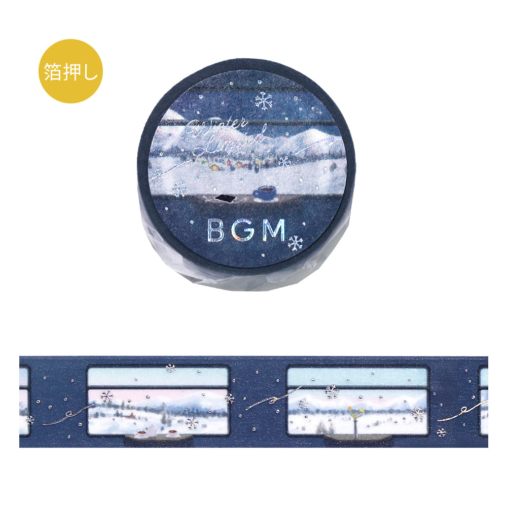 BGM Foil Stamping Winter Limited Edition Masking Tape - Snow Sleeping Train — roll front