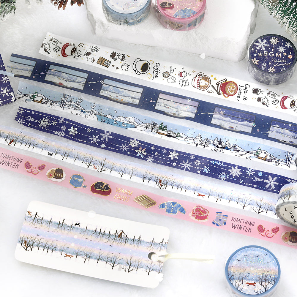 BGM Foil Stamping Winter Limited Edition Masking Tape in Snowy Night design. A stunning foil-stamped perfect for adding a touch of elegance to your planners, journals, and creative projects. 