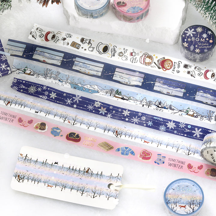 BGM Foil Stamping Winter Limited Edition Masking Tape in Snowy Night design. A stunning foil-stamped perfect for adding a touch of elegance to your planners, journals, and creative projects. 