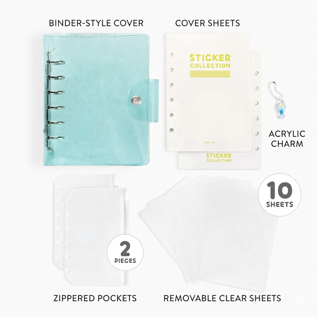 BGM Notebook-Style Sticker Book: A6 Glitter Light Blue — with packaging