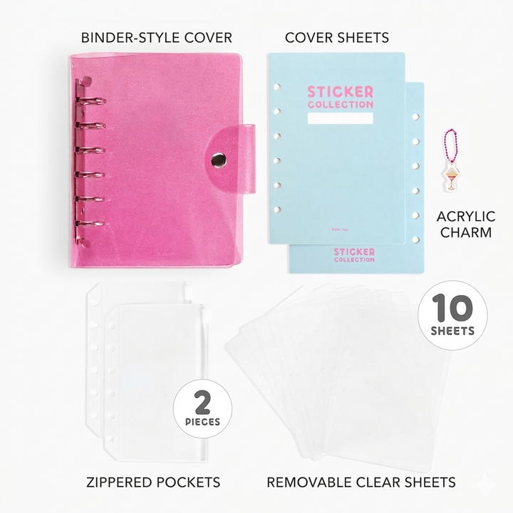 BGM Notebook-Style Sticker Book: A6 Glitter Pink — with packaging