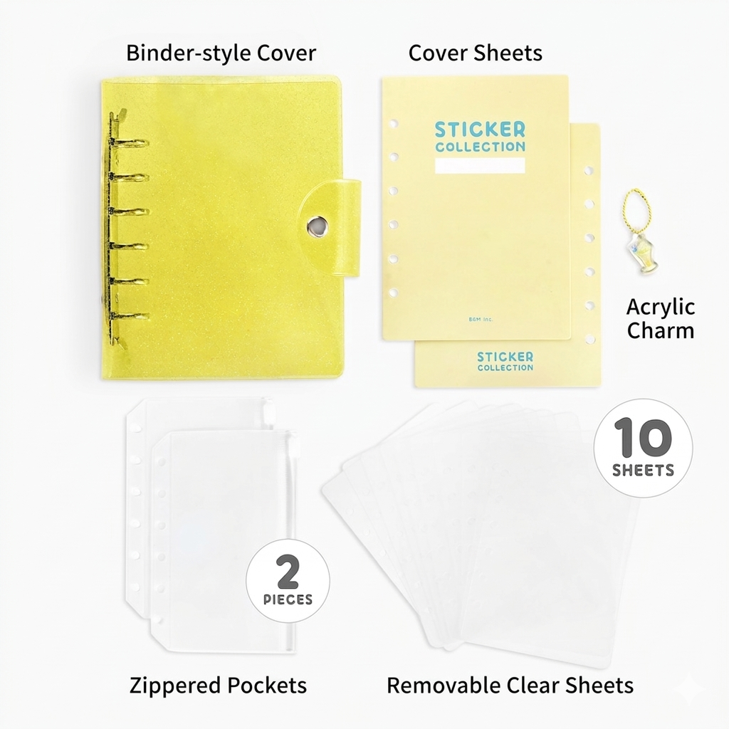 BGM Notebook-Style Sticker Book: A6 Glitter Yellow — with packaging
