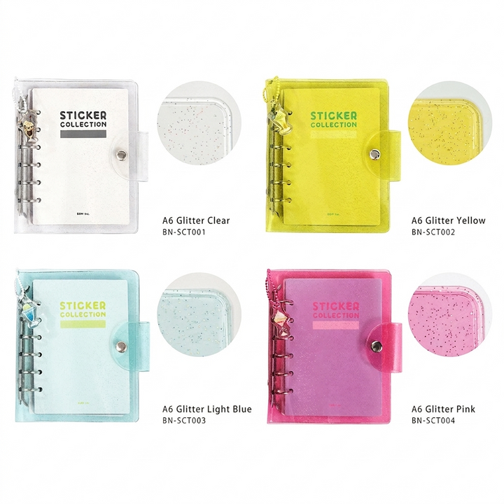 BGM Notebook-Style Sticker Book: A6 Glitter Yellow — angle view