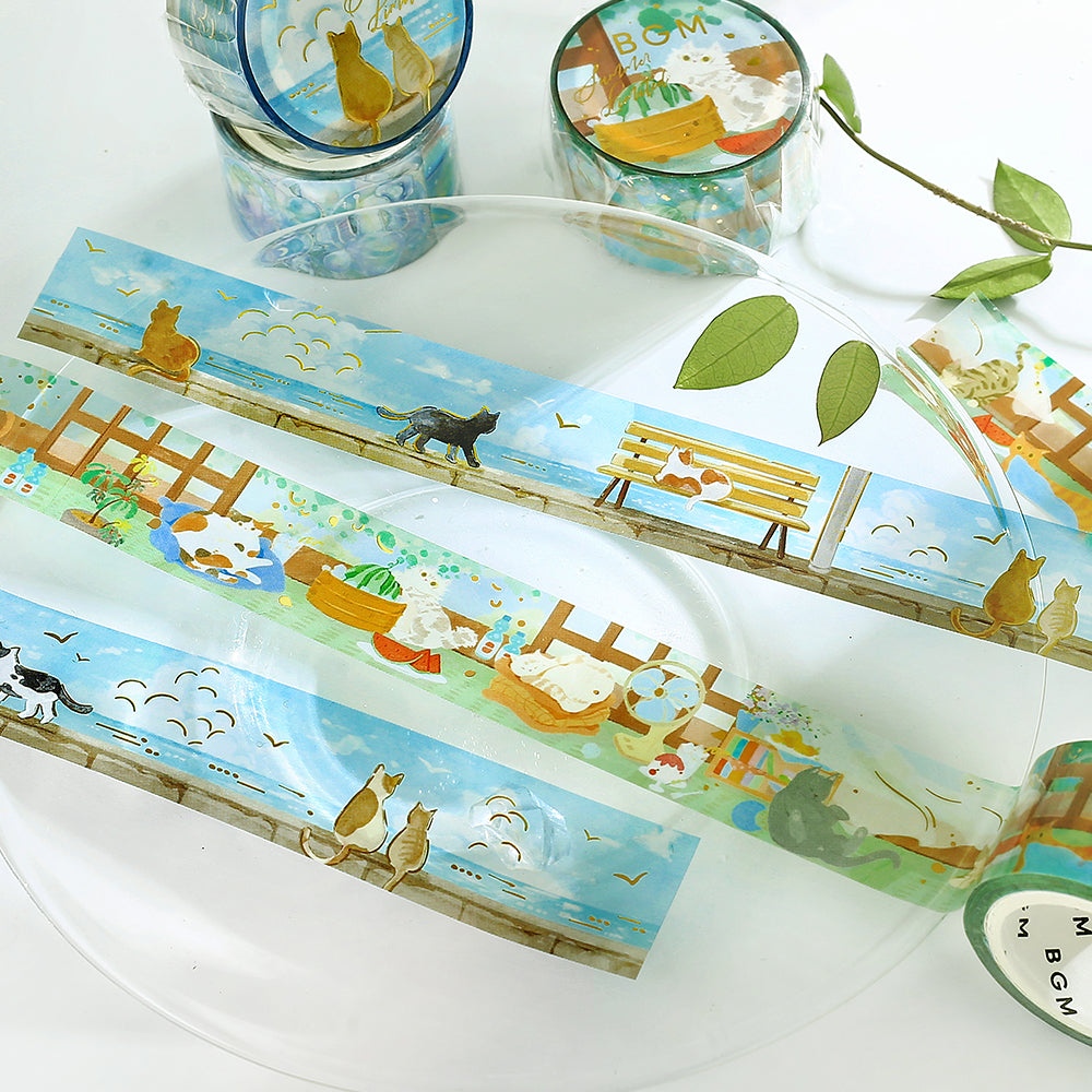 BGM Summer Limited Edition Clear Tape: Seaside and Cats — applied on surface