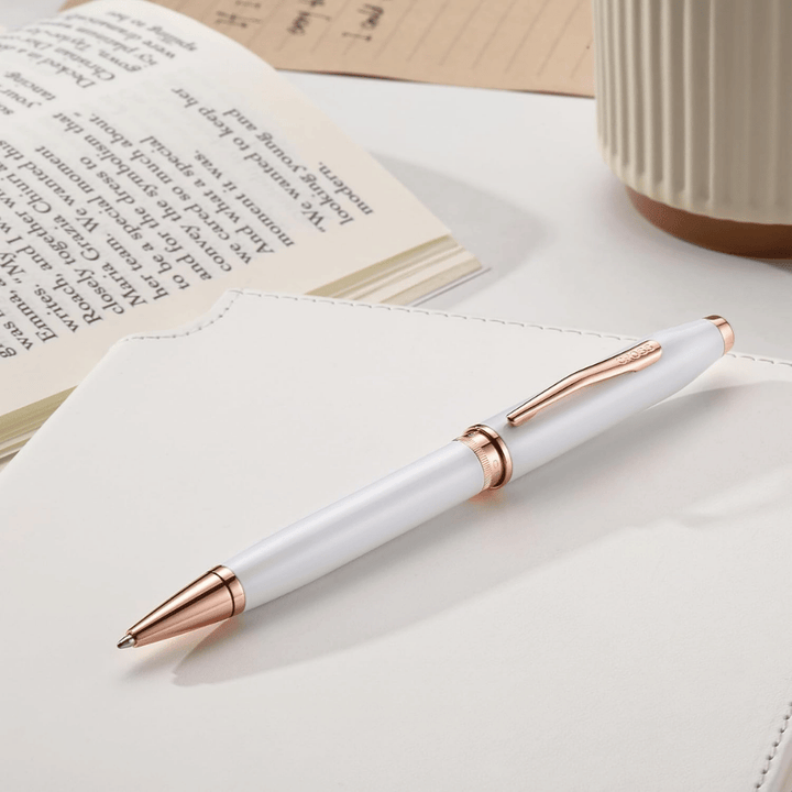 Cross Foundry Lacquer White With Rose Gold Rollerball Pen