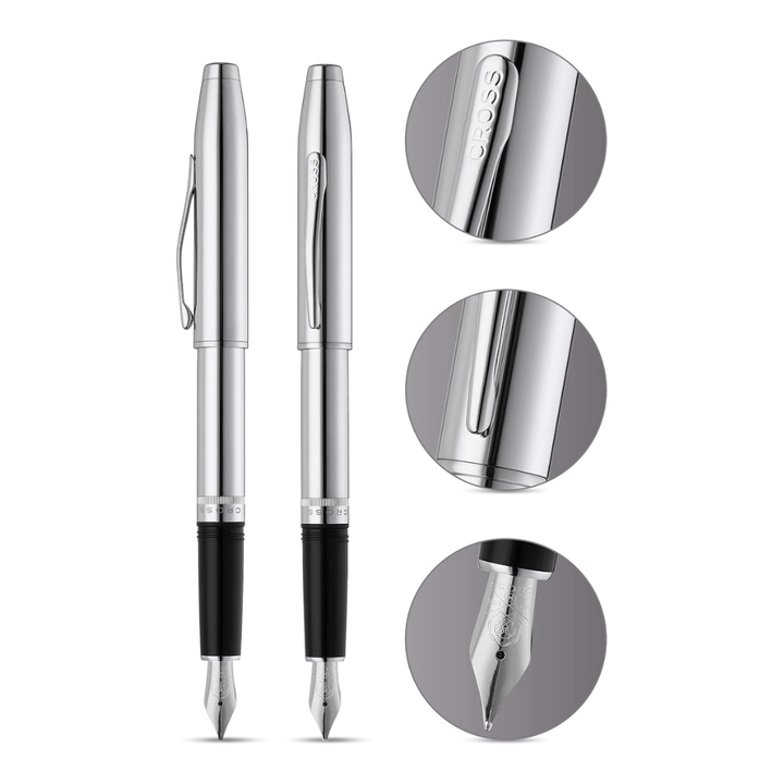 Cross Foundry Polished Chrome With Polished Chrome Fountain Pen - Medium Nib