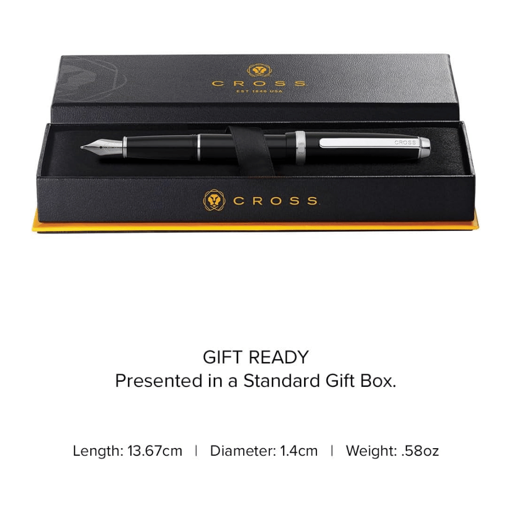 Cross Lume Black With Polished Chrome Fountain Pen - Medium Nib