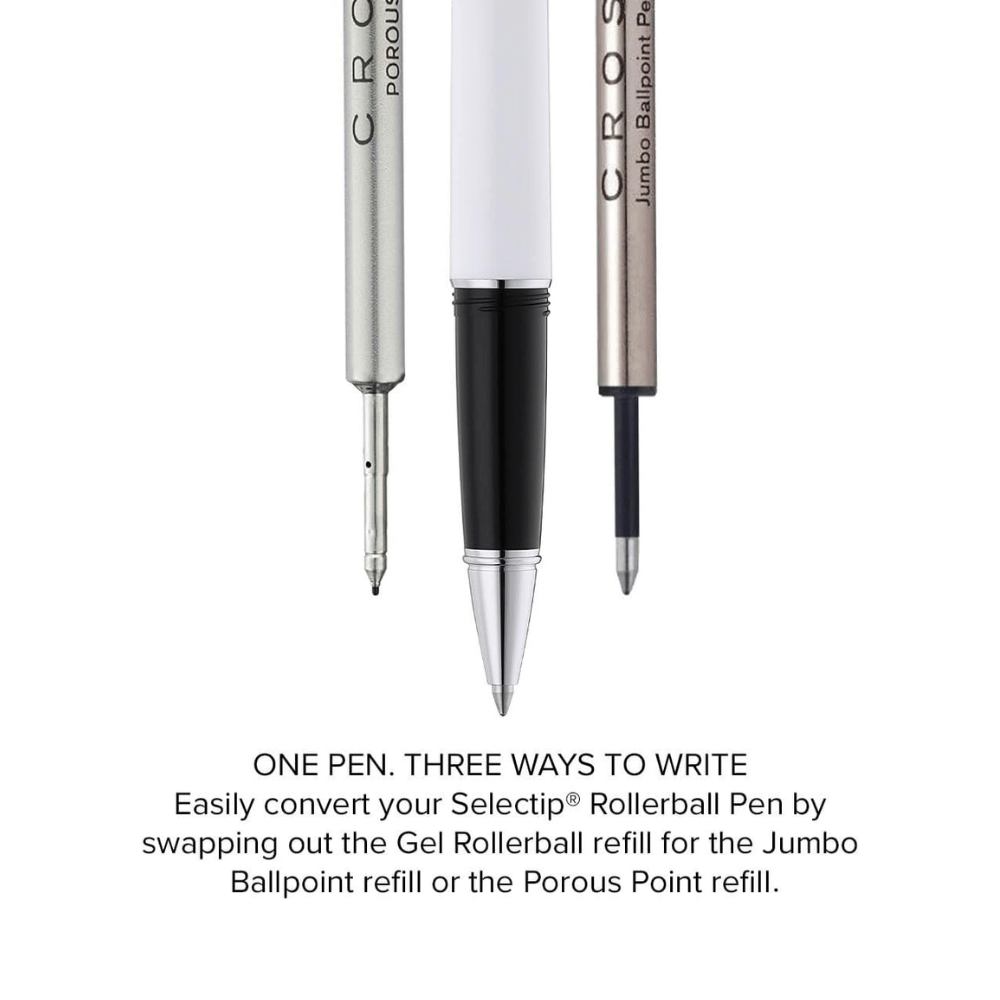 Cross Lume Selectip White With Polished Chrome Rollerball Pen