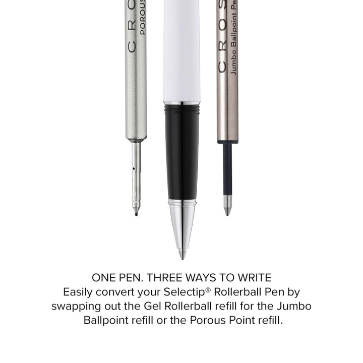 Cross Lume Selectip White With Polished Chrome Rollerball Pen