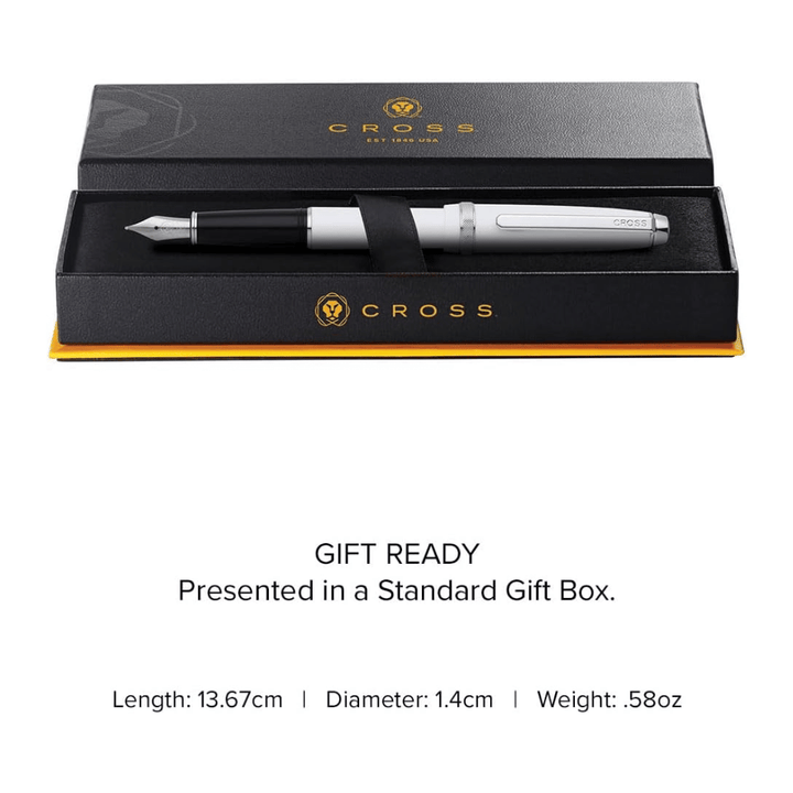 Cross Lume White With Polished Chrome Fountain Pen - Medium Nib