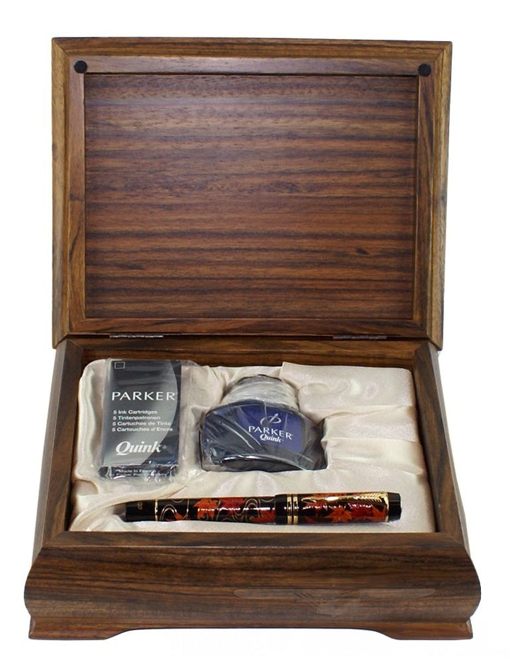 Parker Duofold Makie "The Maple Tree" Fountain Pen - Medium Nib (FPD 2024) — writing at an angle