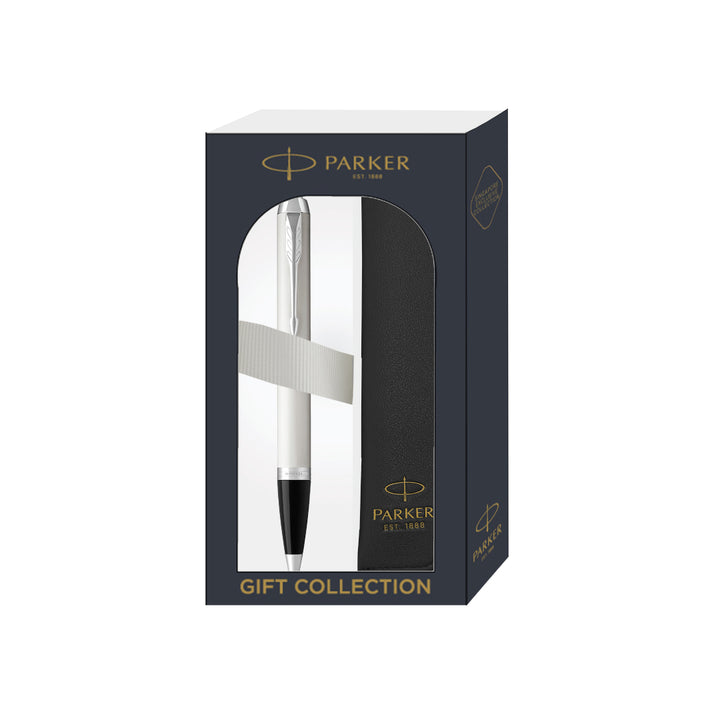 Parker IM Ballpoint Pen Gift Set in White Chrome Trim with Pen Sleeve — Parker ballpoint pen — reliable smooth-writing everyday pen, at Cityluxe Singapore