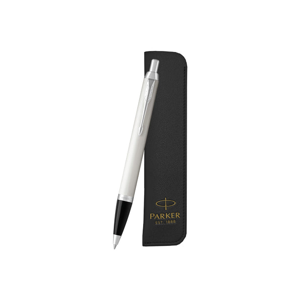 Parker IM Ballpoint Pen Gift Set in White Chrome Trim with Pen Sleeve — Parker ballpoint pen — reliable smooth-writing everyday pen, at Cityluxe Singapore