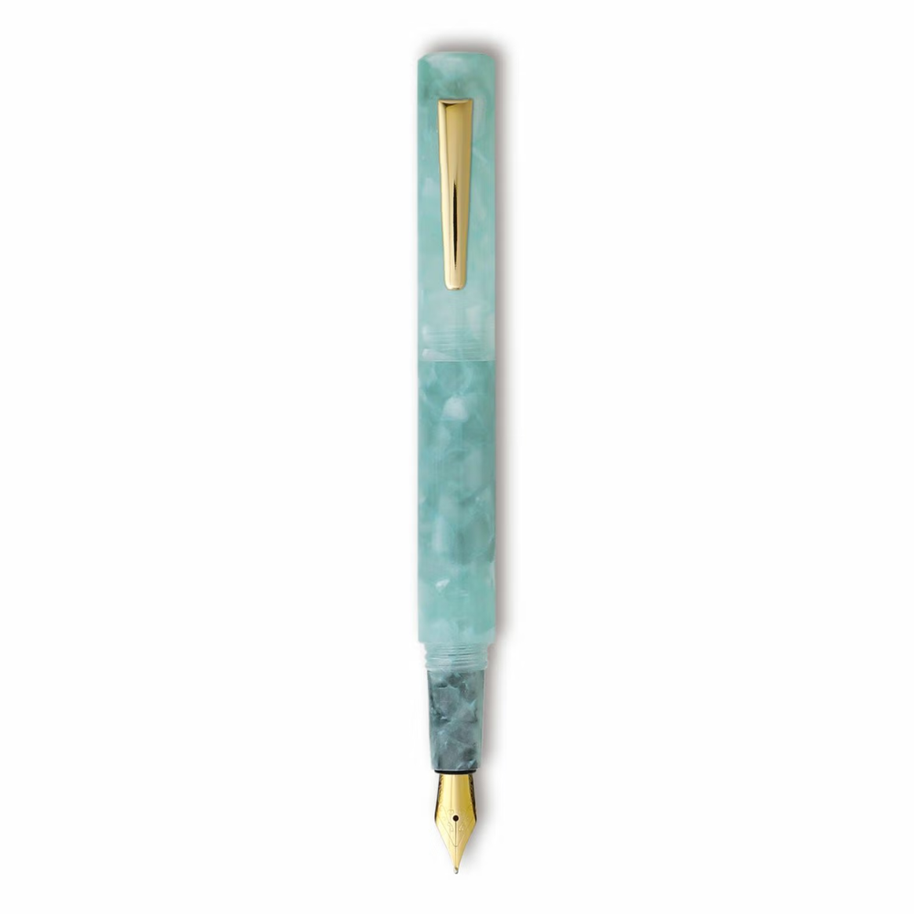 Hightide Attaché Marbled Fountain Pen - Mint — uncapped with cap posted