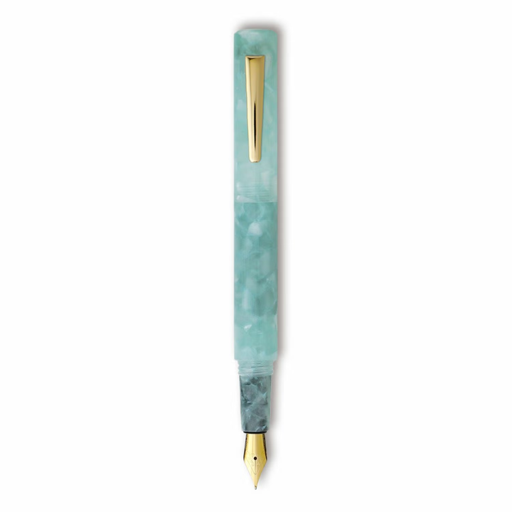 Hightide Attaché Marbled Fountain Pen - Mint — uncapped with cap posted