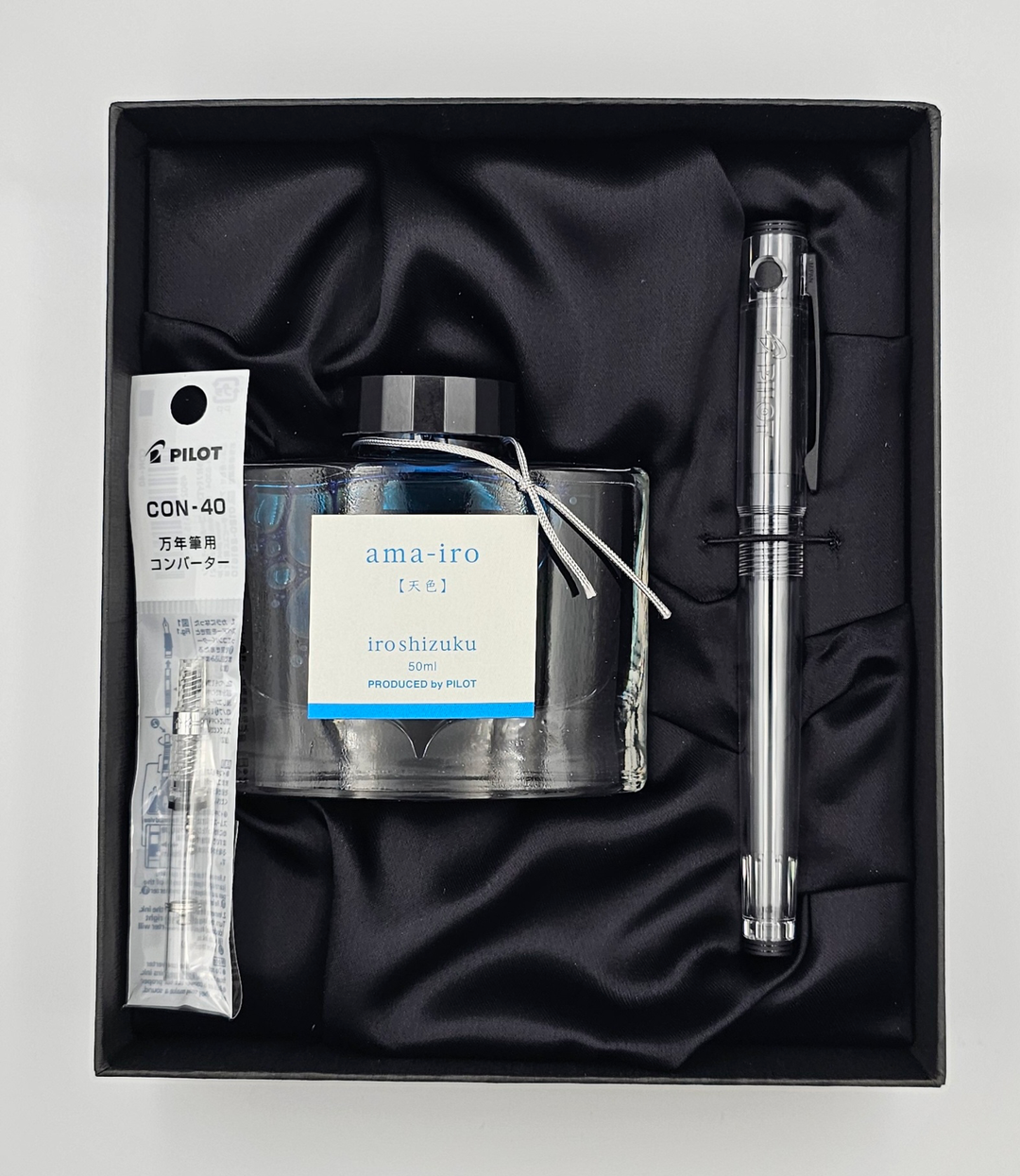 Pilot Explorer Fountain Pen Clear (Medium Nib) + Converter + Iroshizuku Ink 50ml Gift Set — capped