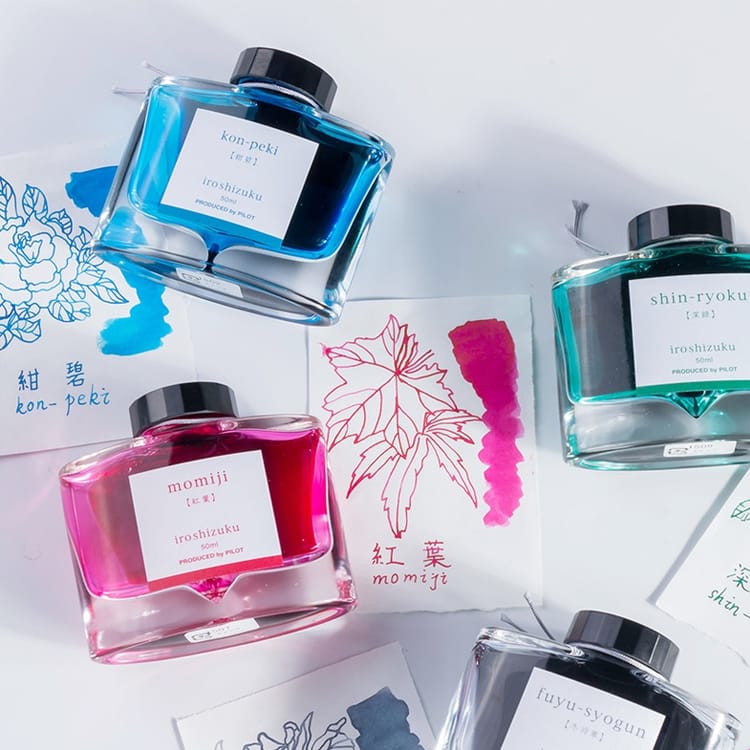 Pilot Iroshizuku 50ml Ink Bottle Fountain Pen Ink - Asa-gao (Dark Blue) — with pen