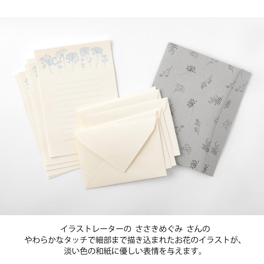 Midori Letter Set 313 Flower Color Washi Paper - White — close-up