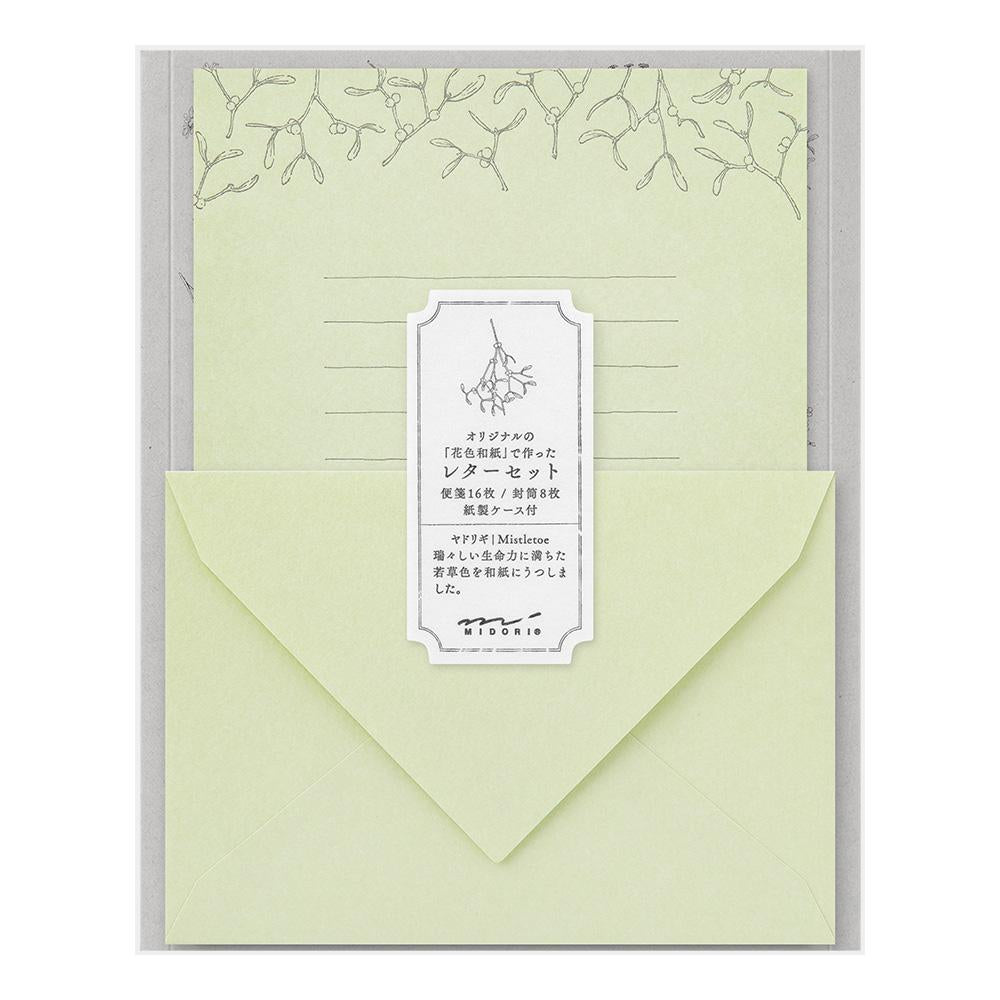 Midori Letter Set 316 Flower Color Washi Paper - Green — front view