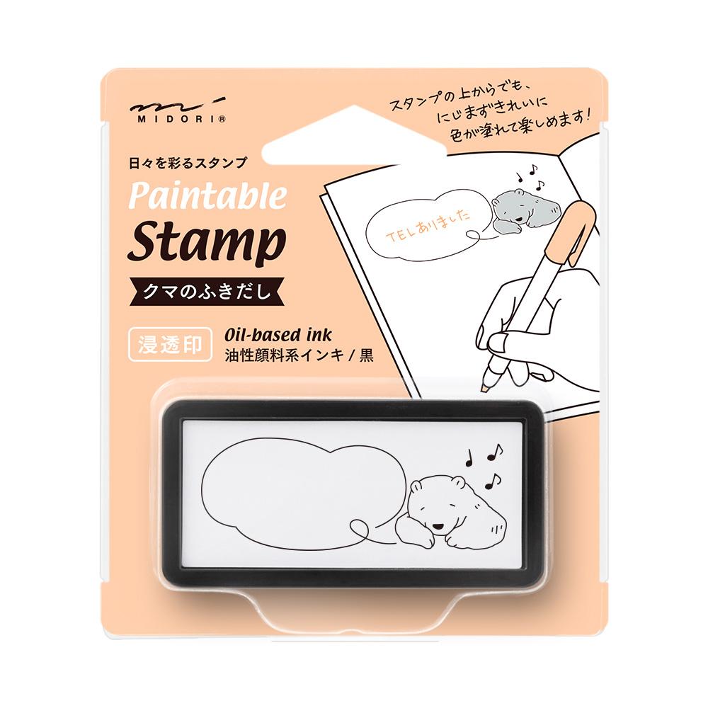 Midori Paintable Stamp Pre-Inked Half Size Bear Speech Balloon — front view