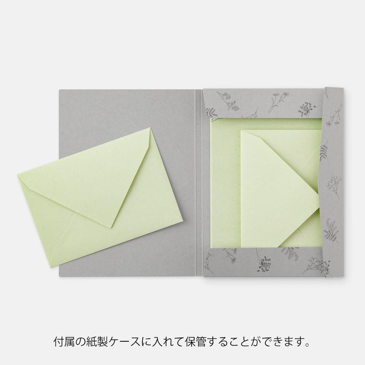 Midori Letter Set 316 Flower Color Washi Paper - Green — with packaging