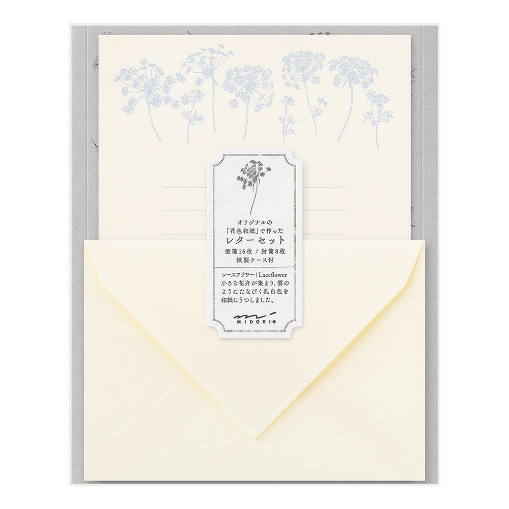Midori Letter Set 313 Flower Color Washi Paper - White — front view