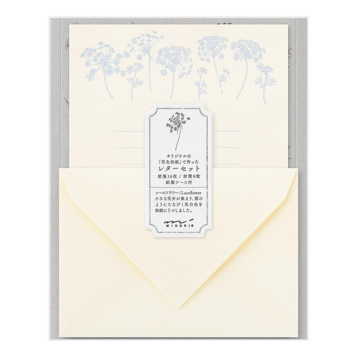 Midori Letter Set 313 Flower Color Washi Paper - White — front view
