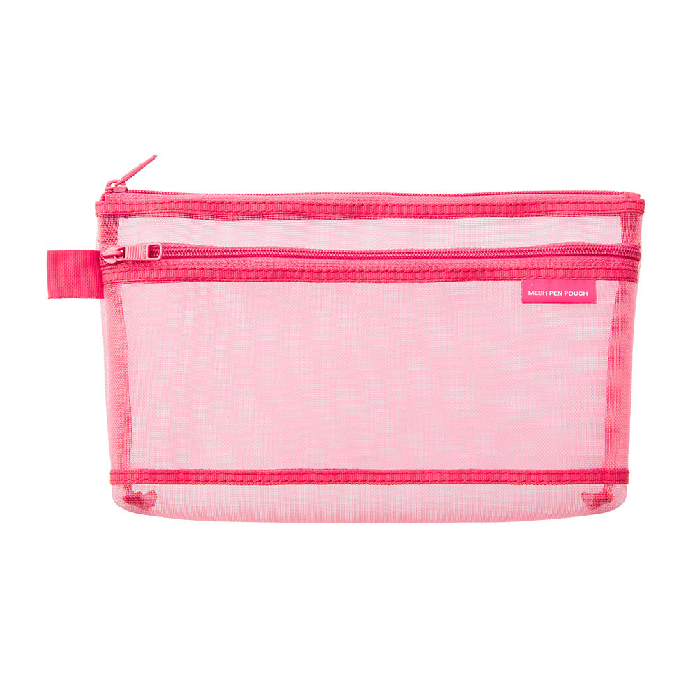 Midori Mesh Pen Pouch Pink A — front view