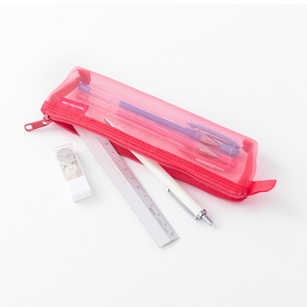 Midori Mesh Mini Pen Case Pink A — side view