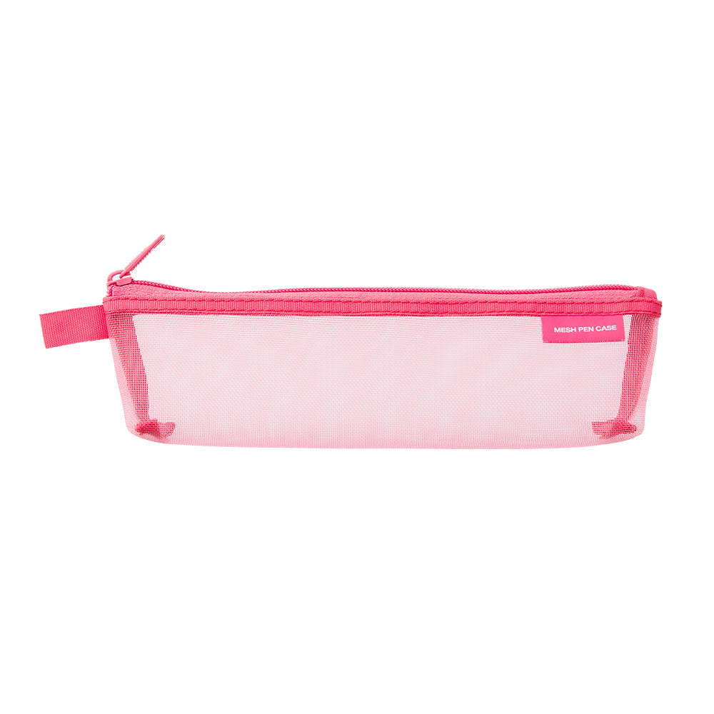Midori Mesh Mini Pen Case Pink A — front view
