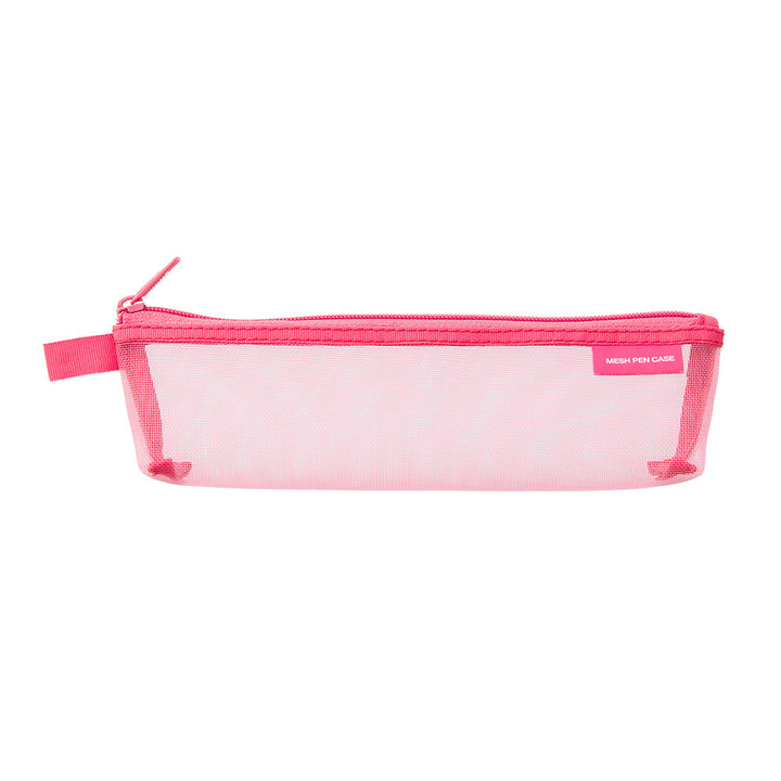 Midori Mesh Mini Pen Case Pink A — front view