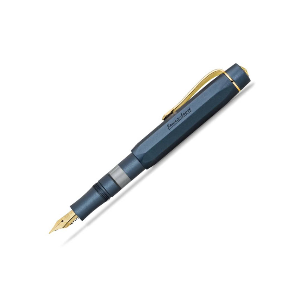 Kaweco Piston Sport AL Fountain Pen - Navy — uncapped with cap posted