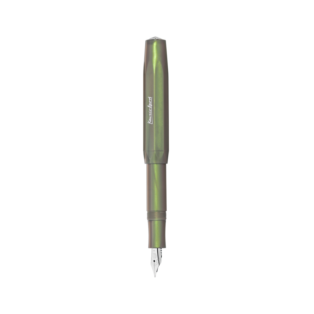 Kaweco Lunar Sport Fountain Pen - Shadow Green — uncapped with cap posted