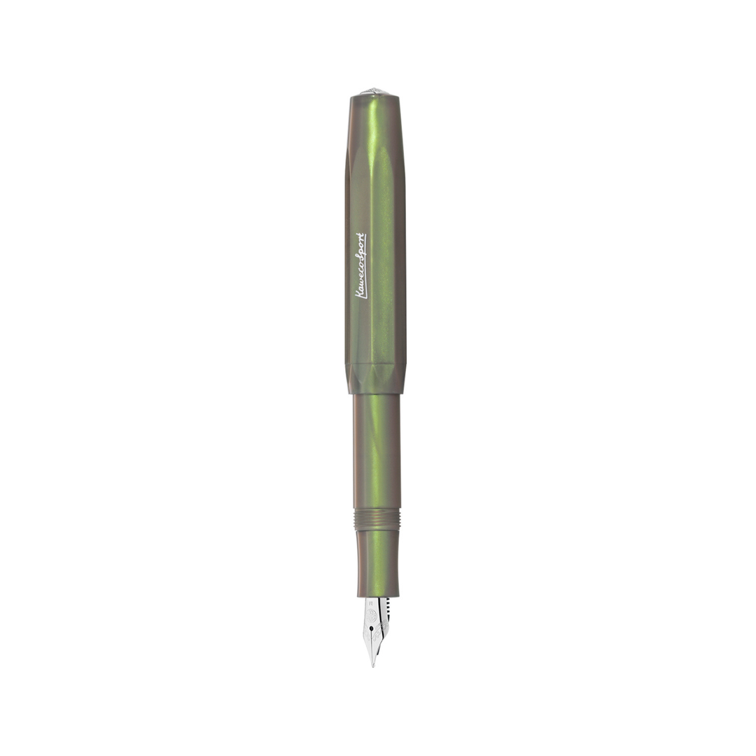 Kaweco Lunar Sport Fountain Pen - Shadow Green — uncapped with cap posted