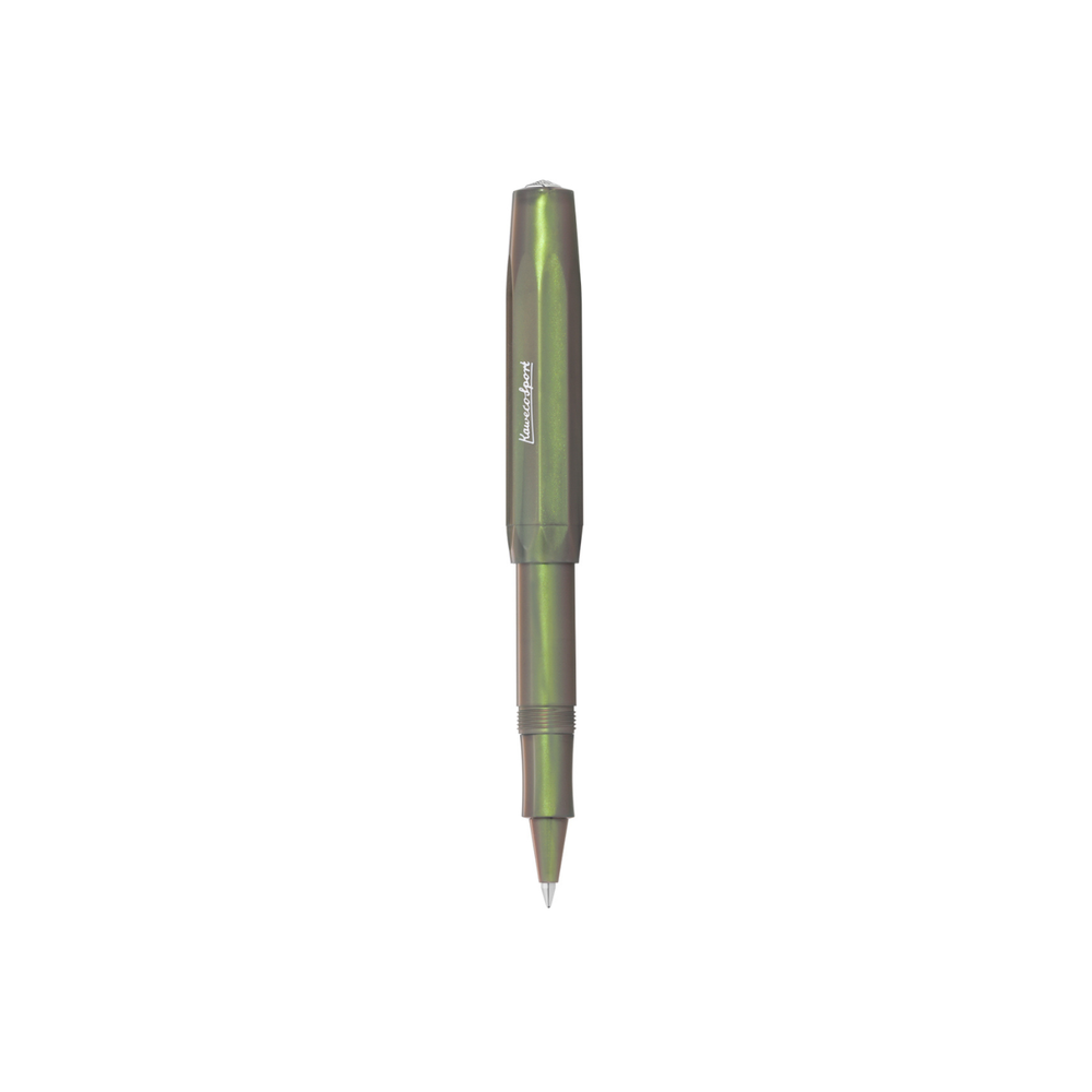 Kaweco Lunar Sport Gel Rollerball Pen - Shadow Green — uncapped with cap posted