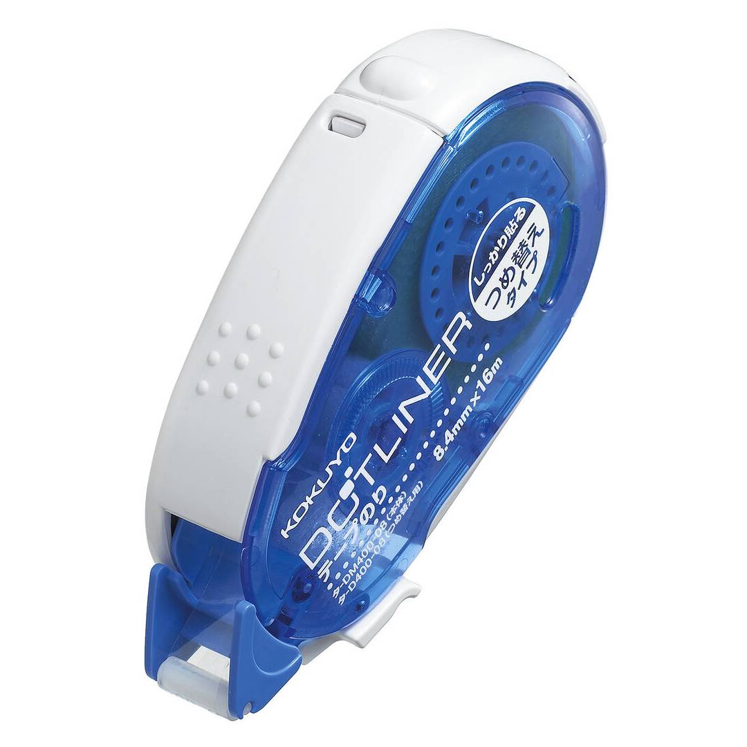 Kokuyo Dotliner Tape Glue Refillable Tape Strong Adhesive - Blue — applied on surface