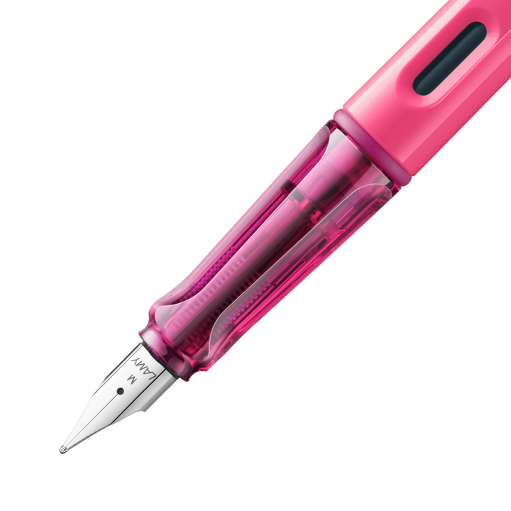 Lamy Safari Special Edition Fountain Pen Neon Pink — uncapped with cap posted