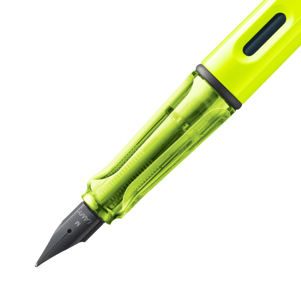 Lamy Safari Special Edition Fountain Pen Neon Yellow — uncapped with cap posted