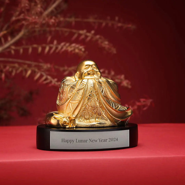 Royal Selangor Gilt Laughing Buddha Figurine — angle view