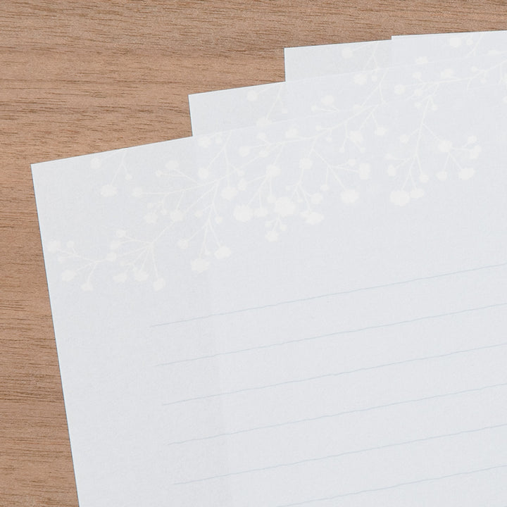 Midori Letter Set 508 Foil-stamped Envelopes Gypsophila / Baby’s Breath — detail view