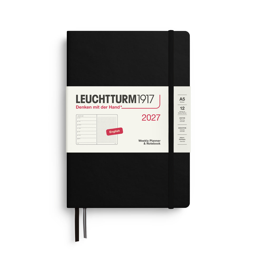 Leuchtturm1917 A5 Medium Weekly Planner & Notebook 2027 - Dotted / Black