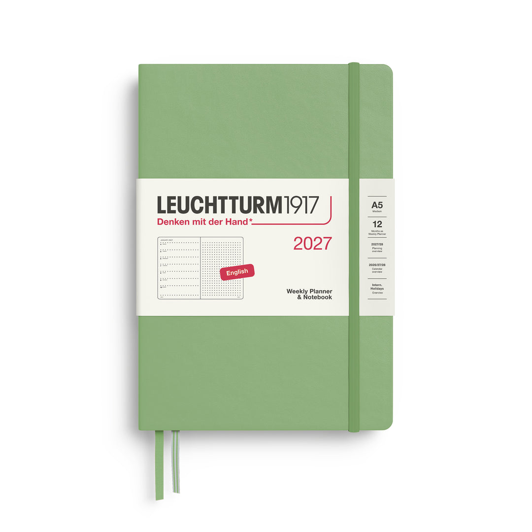 Leuchtturm1917 A5 Medium Weekly Planner & Notebook 2027 - Dotted / Sage