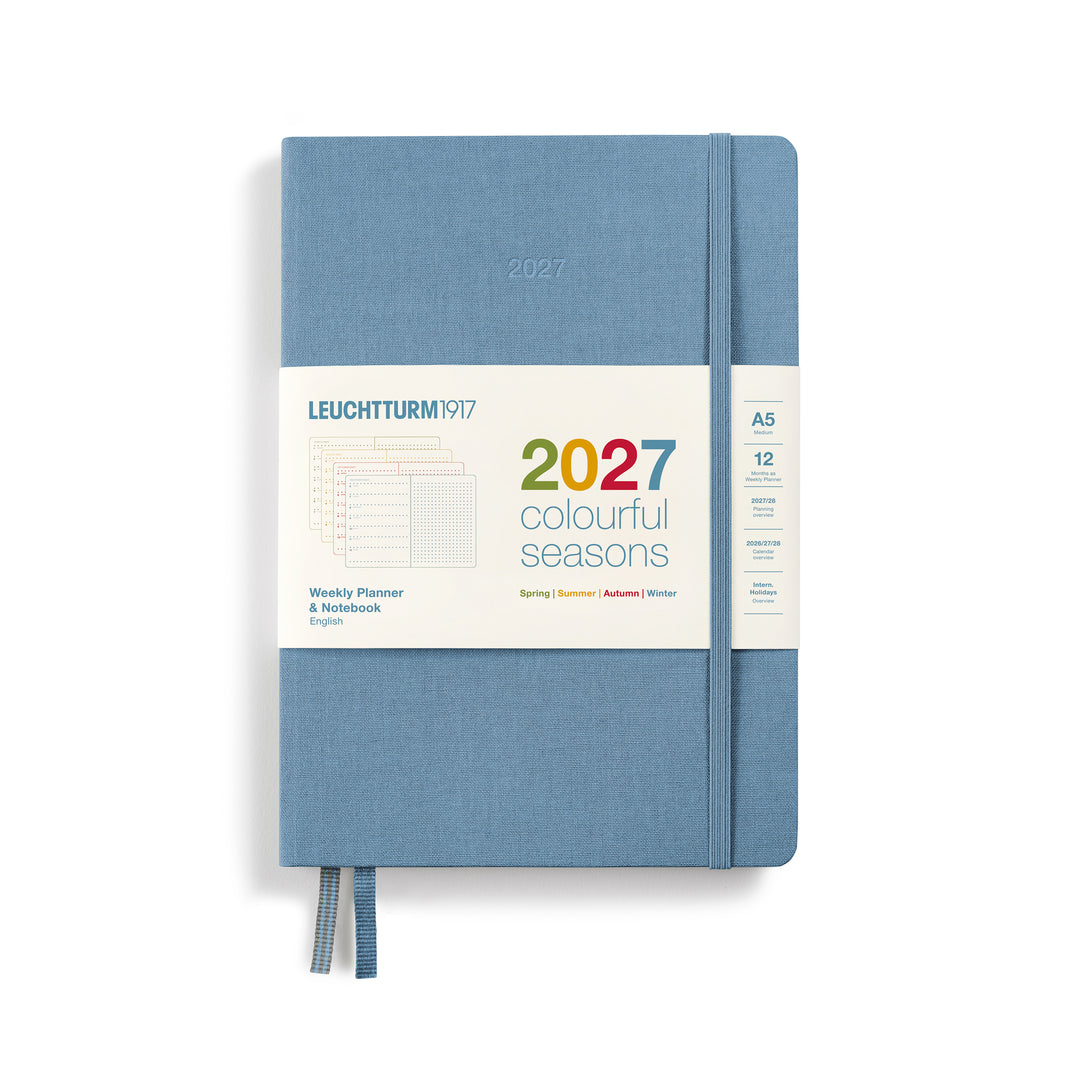 Leuchtturm1917 A5 Medium Weekly Planner & Notebook 2027 Four Seasons Edition - Dotted / Ice Blue