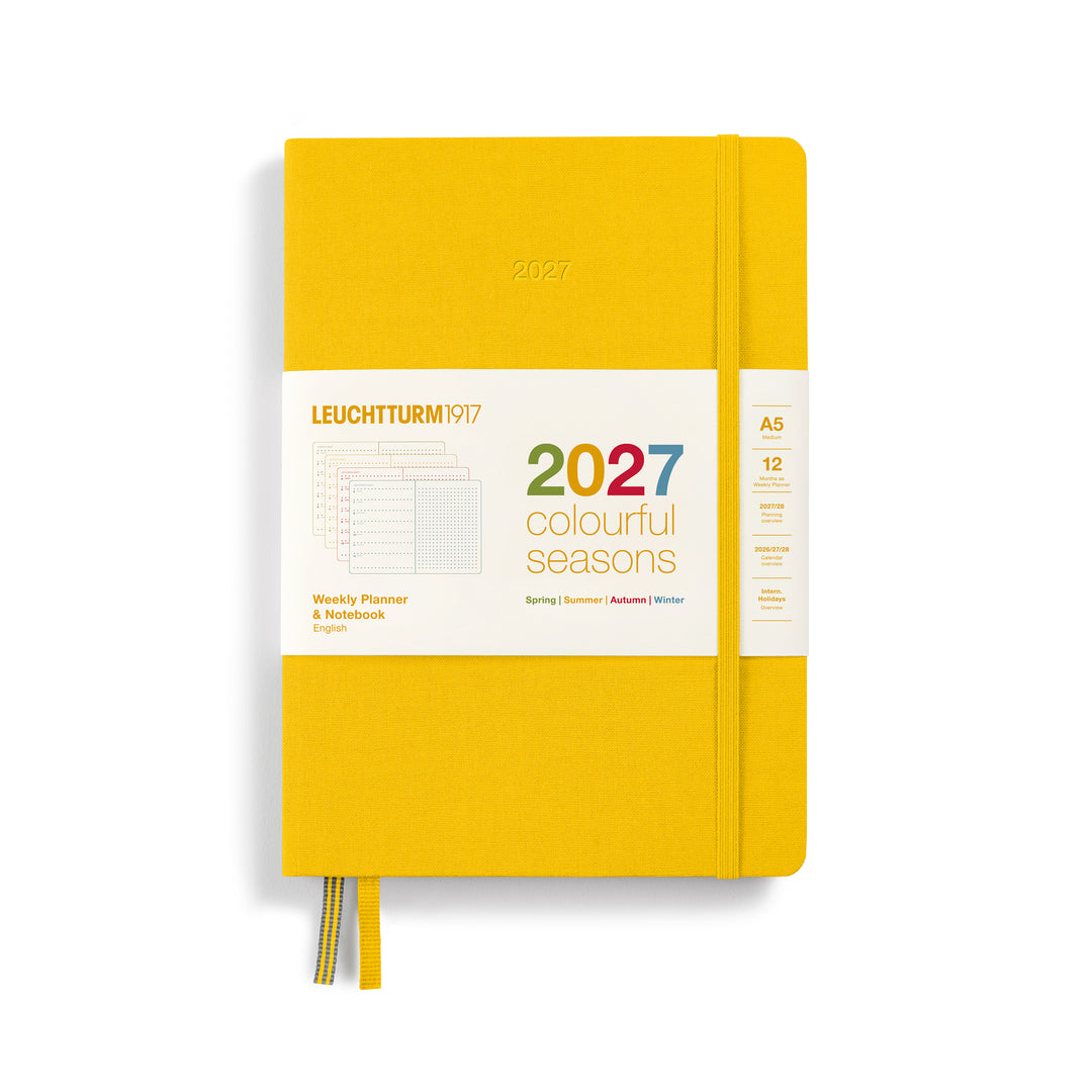 Leuchtturm1917 A5 Medium Weekly Planner & Notebook 2027 Four Seasons Edition - Dotted / Sunny Yellow