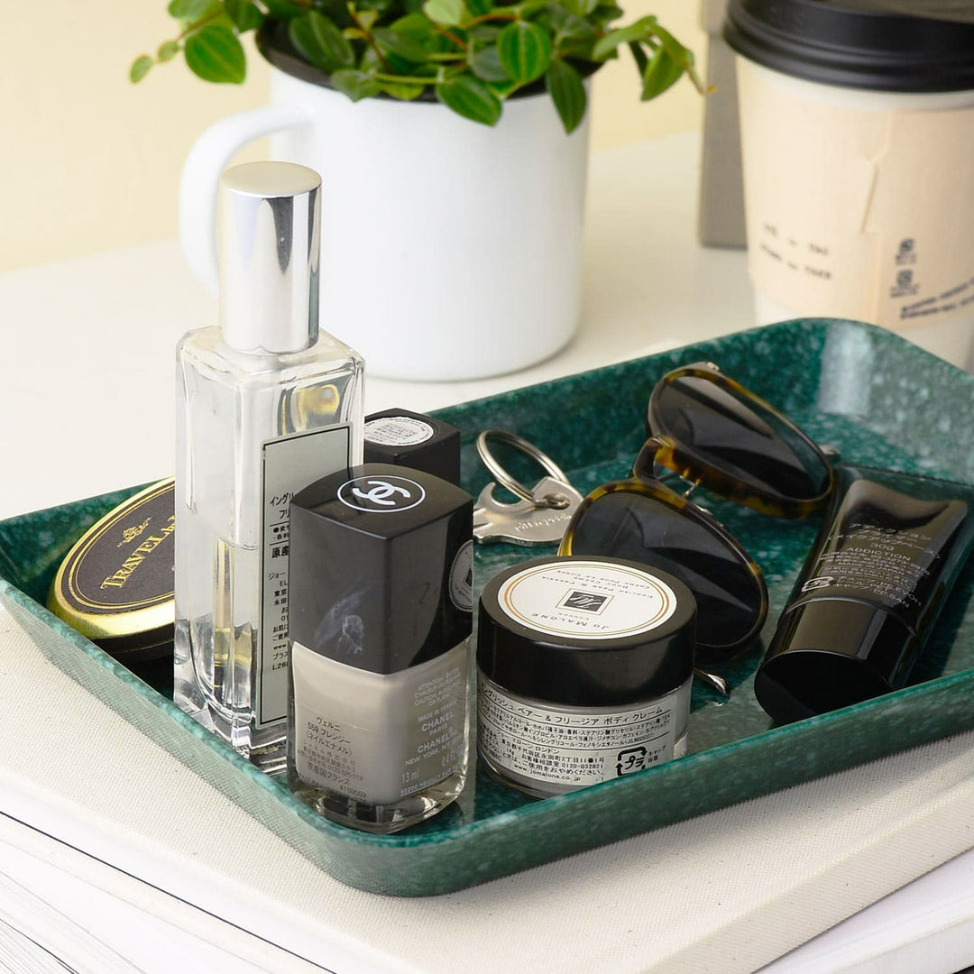 Hightide Marbled Melamine Desk Tray Medium - Dark Green — detail view